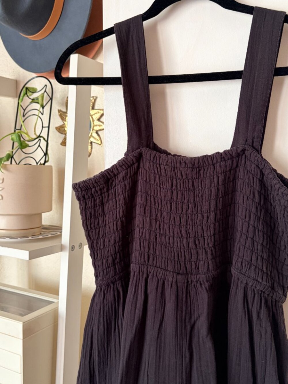 Quince Organic Cotton Gauze Smocked Jumpsuit Wide Leg Black L - Picture 6 of 7